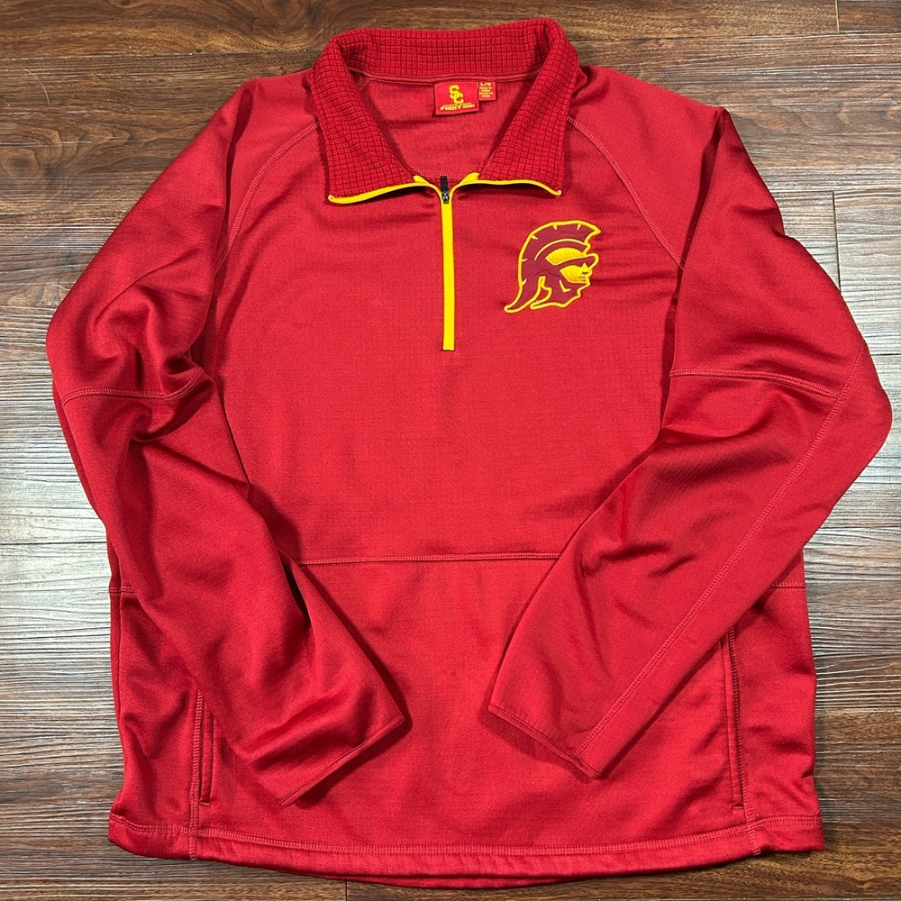 Men’s Cardinal Red USC Trojans 1/4-Zip Sweater Jacket, Quilted Fleece Large